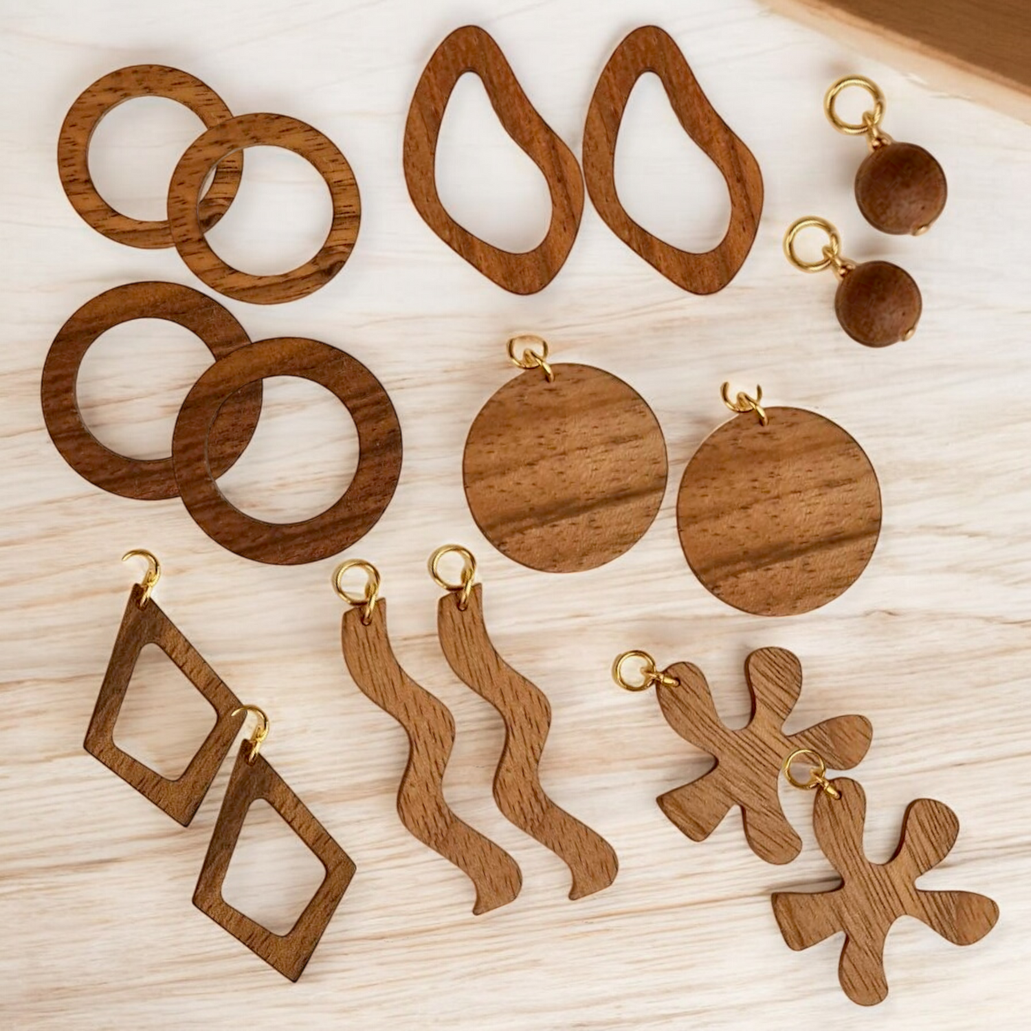 Mix &amp; Match Nussholz Charms SET Gold